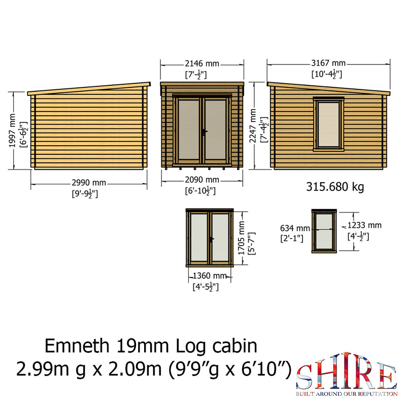 Emneth Log Cabin in 19mm Logs - 3 Sizes Available