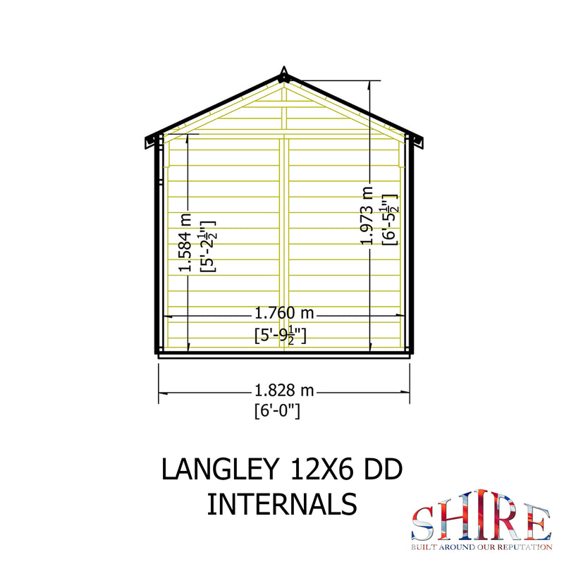 Langley Double Door Security Apex Shed (12' x 6')