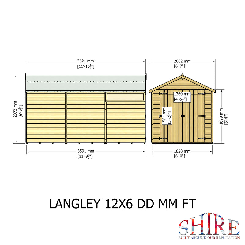 Langley Double Door Security Apex Shed (12' x 6')