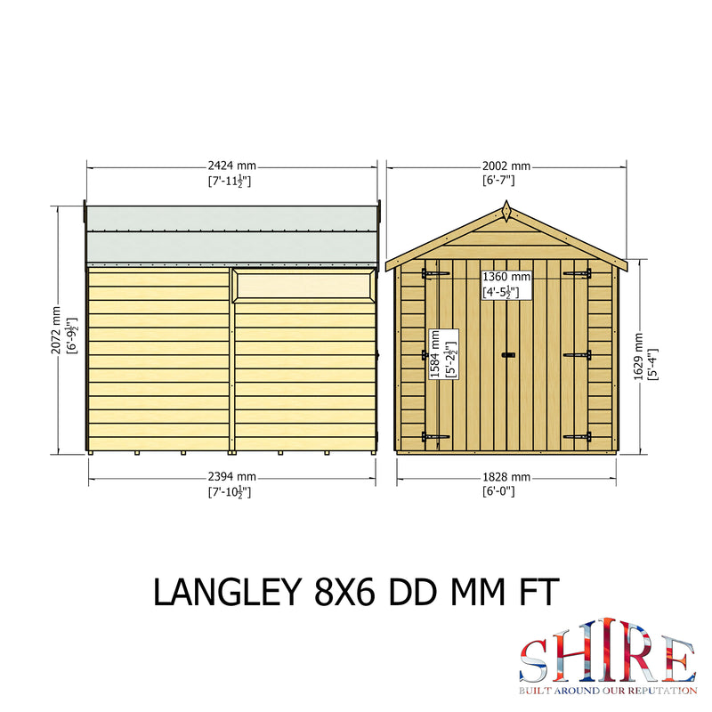 Langley Double Door Security Apex Shed (8' x 6')