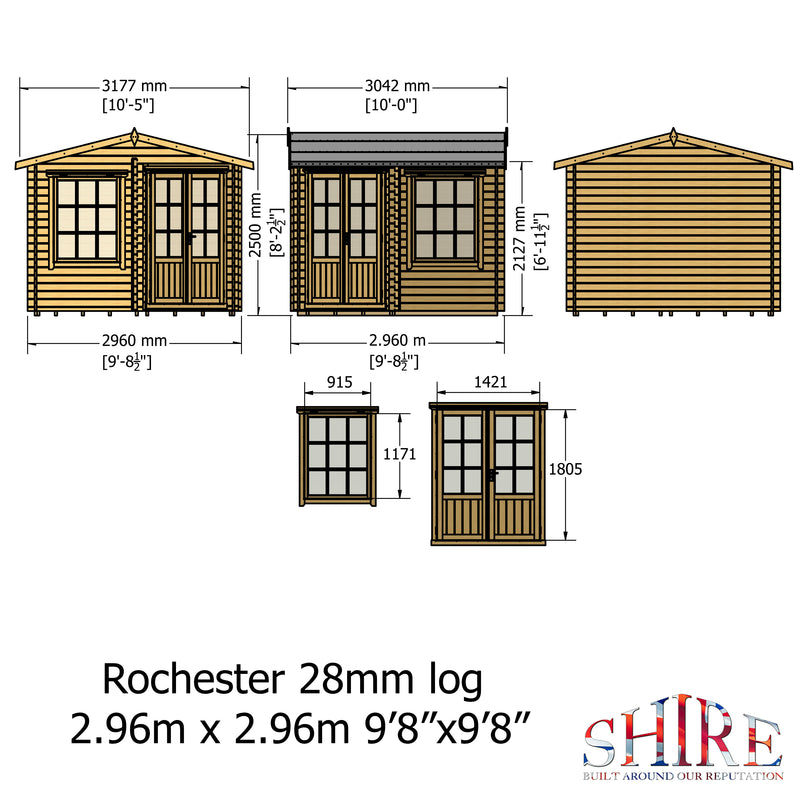 Rochester Log Cabin 10G x 10 (2960G x 2960mm) in 28mm Logs