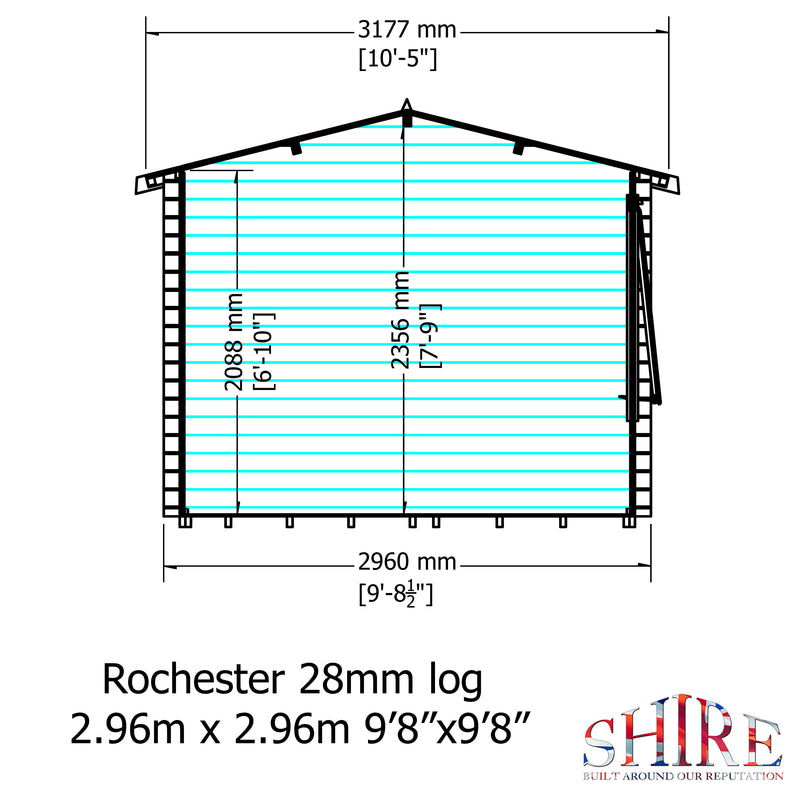 Rochester Log Cabin 10G x 10 (2960G x 2960mm) in 28mm Logs